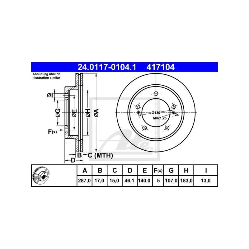 Jeu de 2 disques de frein avant ATE 24.0117-0104.1
