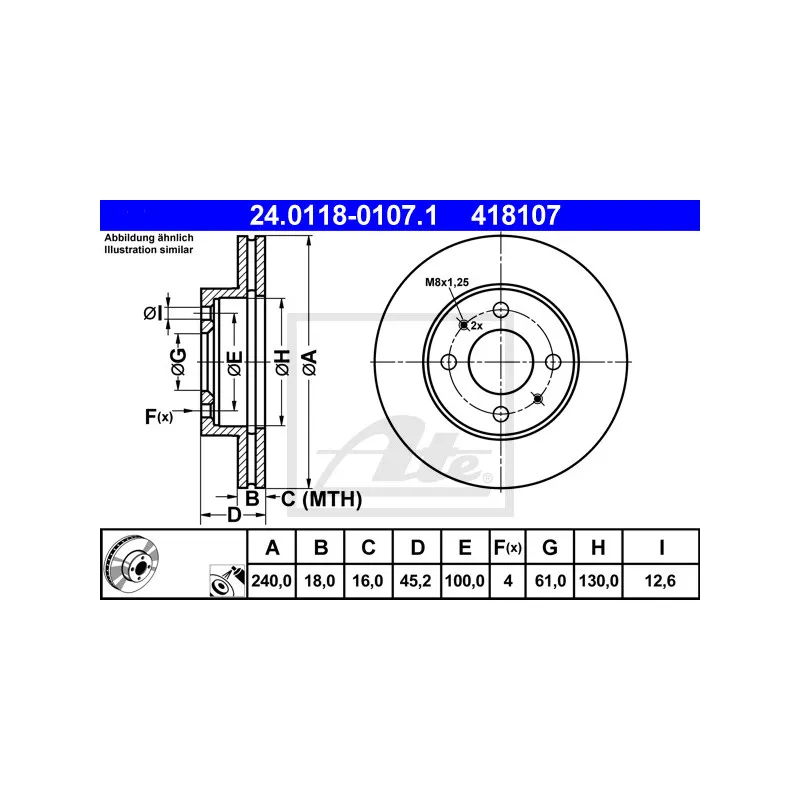 Jeu de 2 disques de frein avant ATE 24.0118-0107.1