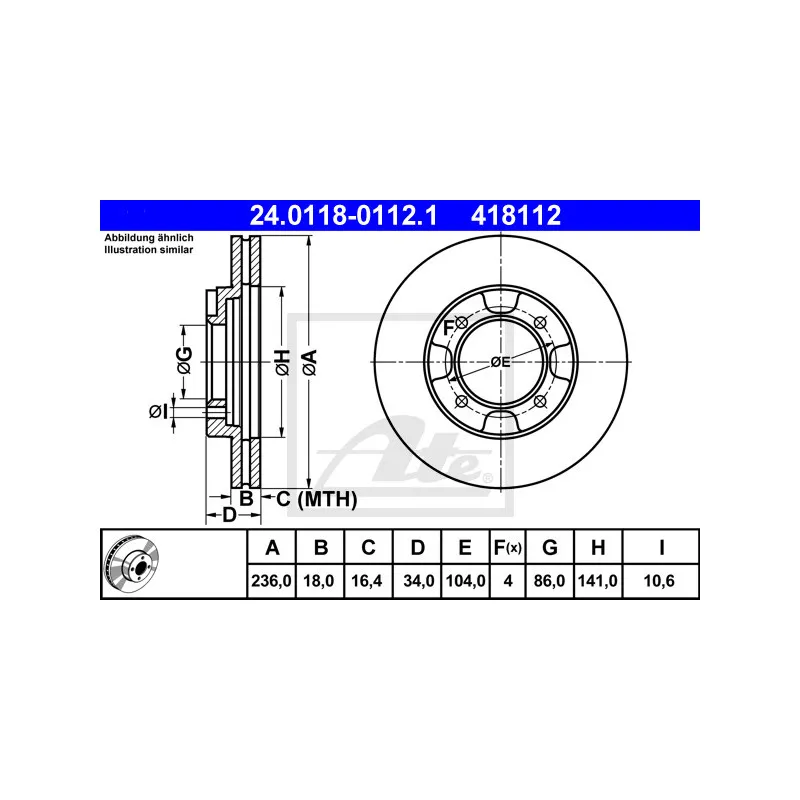 Jeu de 2 disques de frein avant ATE 24.0118-0112.1