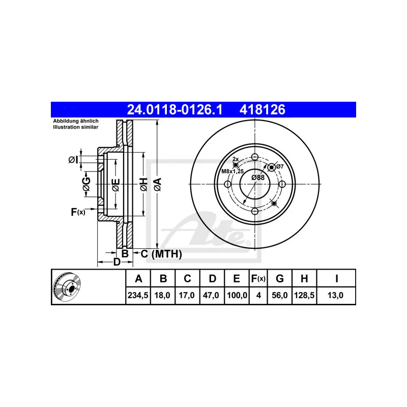 Jeu de 2 disques de frein avant ATE 24.0118-0126.1
