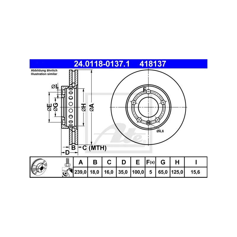 Jeu de 2 disques de frein avant ATE 24.0118-0137.1