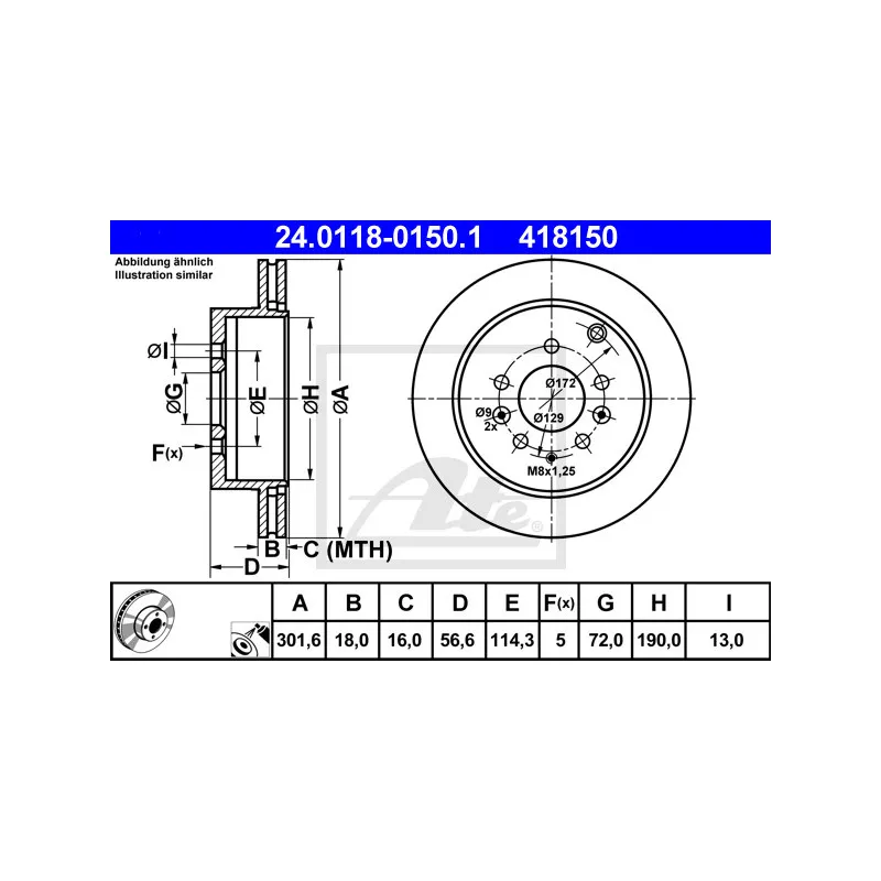 Jeu de 2 disques de frein arrière ATE 24.0118-0150.1