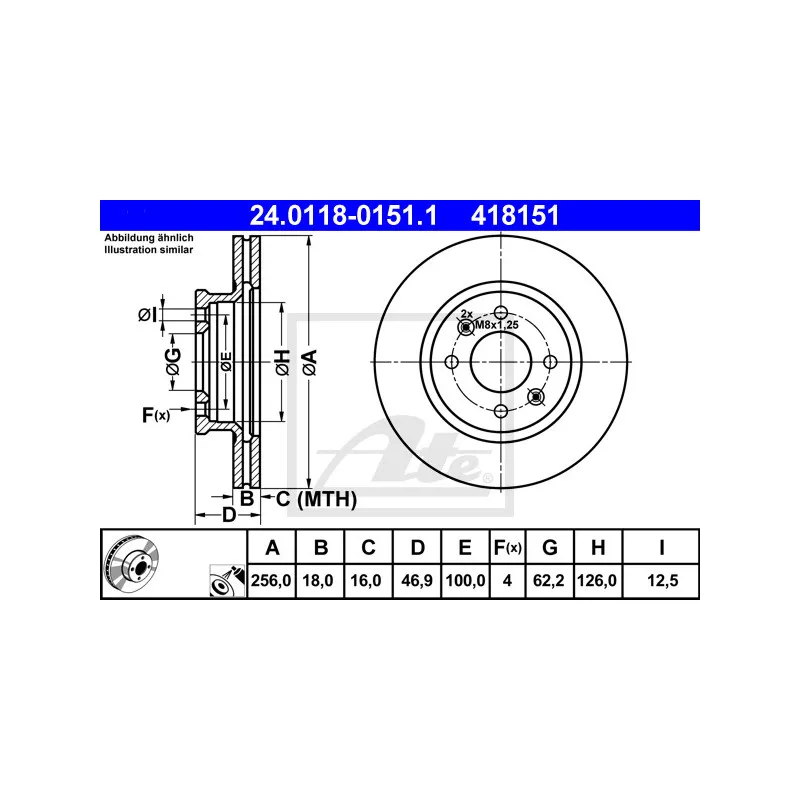 Jeu de 2 disques de frein avant ATE 24.0118-0151.1