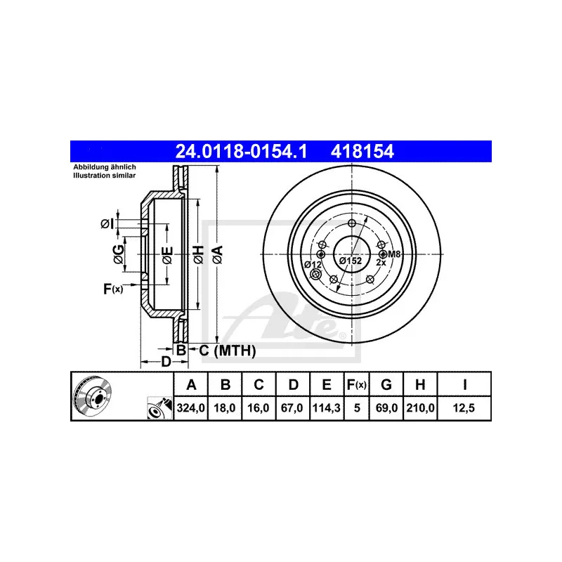 Jeu de 2 disques de frein arrière ATE 24.0118-0154.1
