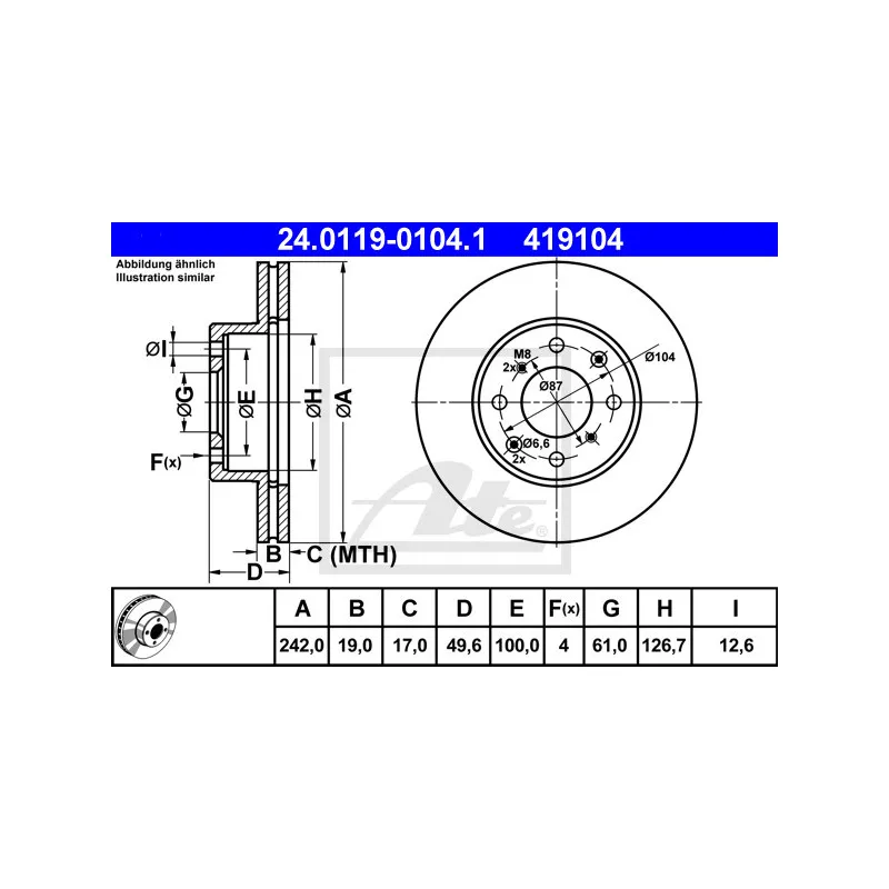 Jeu de 2 disques de frein avant ATE 24.0119-0104.1