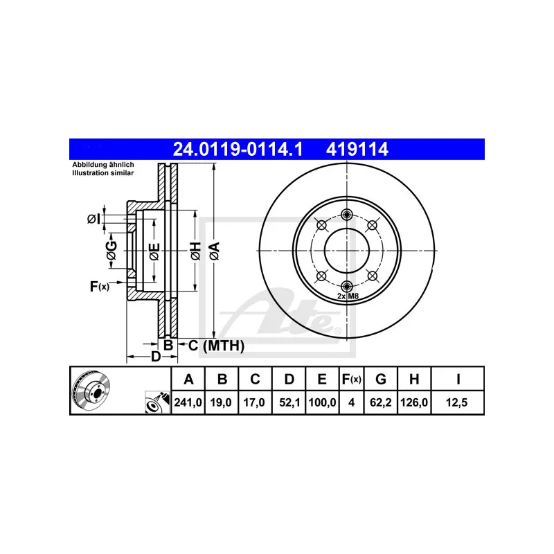 Jeu de 2 disques de frein avant ATE 24.0119-0114.1