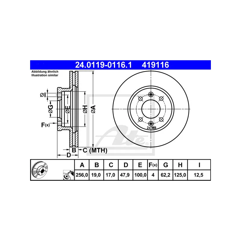 Jeu de 2 disques de frein avant ATE 24.0119-0116.1
