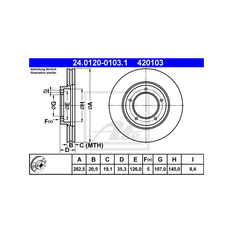 Jeu de 2 disques de frein avant ATE 24.0120-0103.1