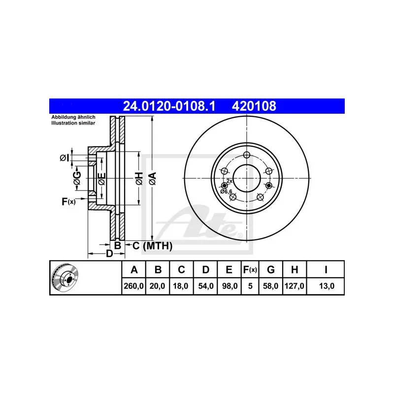 Jeu de 2 disques de frein avant ATE 24.0120-0108.1
