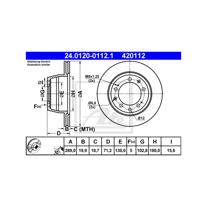 Jeu de 2 disques de frein arrière ATE 24.0120-0112.1