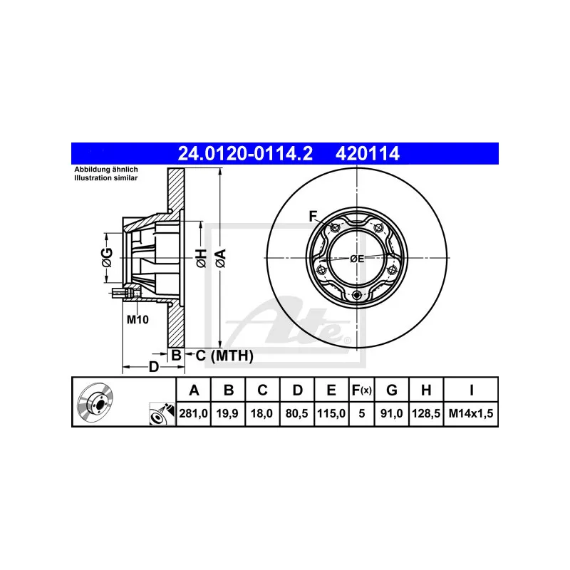 Jeu de 2 disques de frein avant ATE 24.0120-0114.2