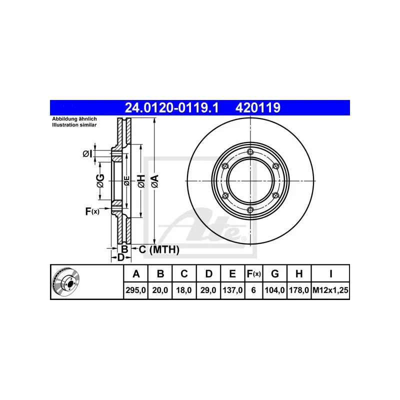 Jeu de 2 disques de frein avant ATE 24.0120-0119.1