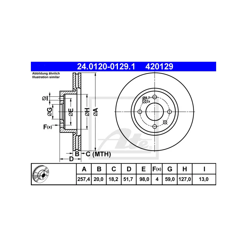 Jeu de 2 disques de frein avant ATE 24.0120-0129.1
