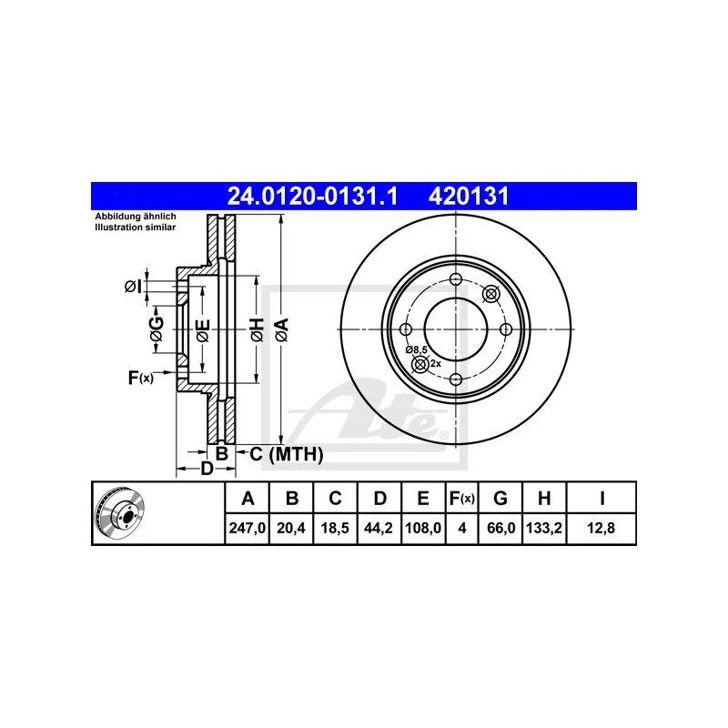 Jeu de 2 disques de frein avant ATE 24.0120-0131.1