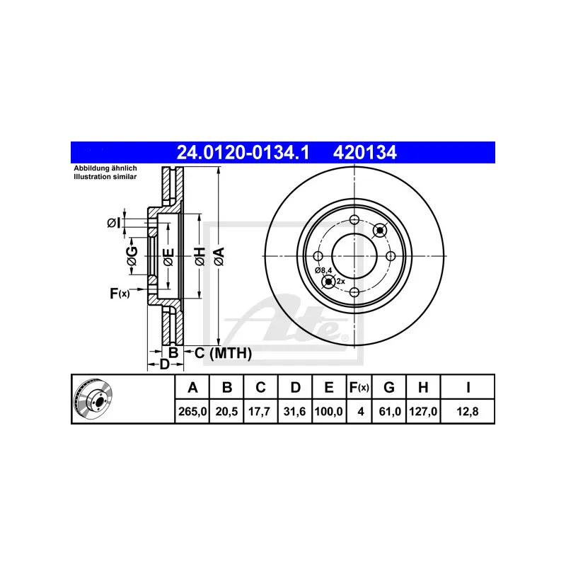 Jeu de 2 disques de frein avant ATE 24.0120-0134.1