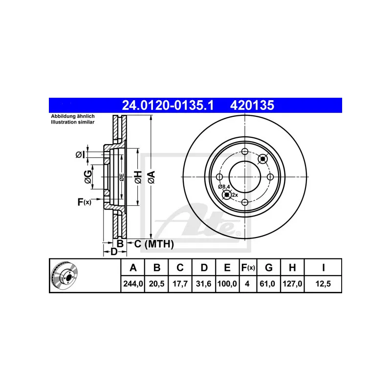Jeu de 2 disques de frein avant ATE 24.0120-0135.1