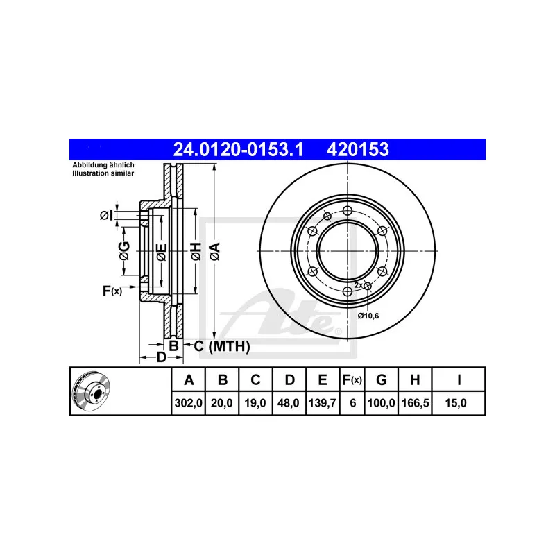 Jeu de 2 disques de frein avant ATE 24.0120-0153.1