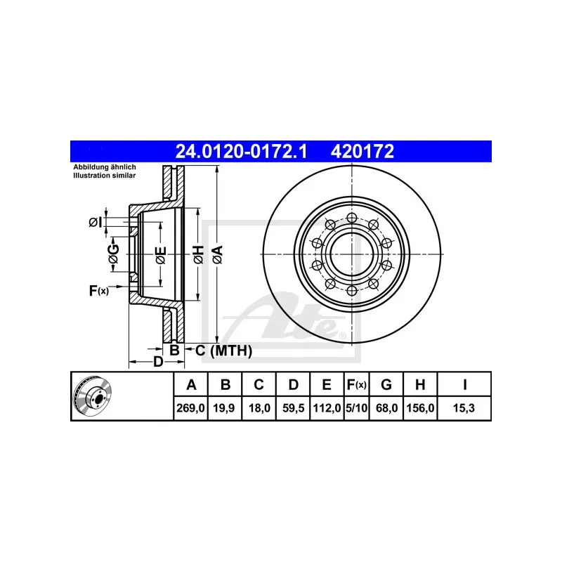 Jeu de 2 disques de frein arrière ATE 24.0120-0172.1
