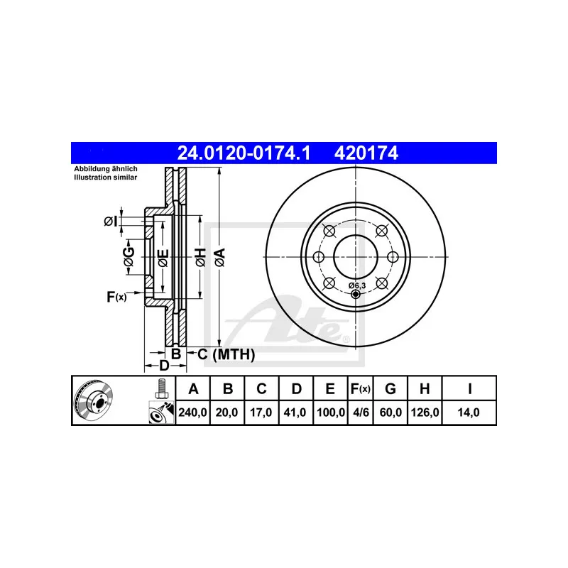 Jeu de 2 disques de frein avant ATE 24.0120-0174.1