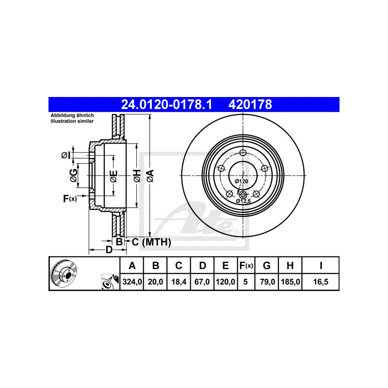 Jeu de 2 disques de frein arrière ATE 24.0120-0178.1