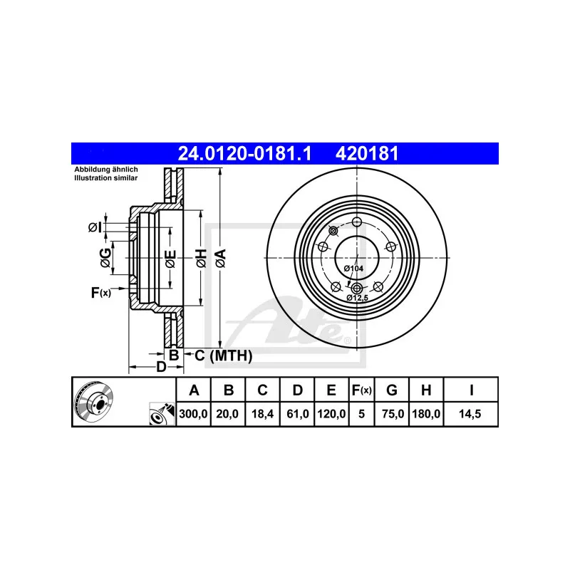 Jeu de 2 disques de frein arrière ATE 24.0120-0181.1