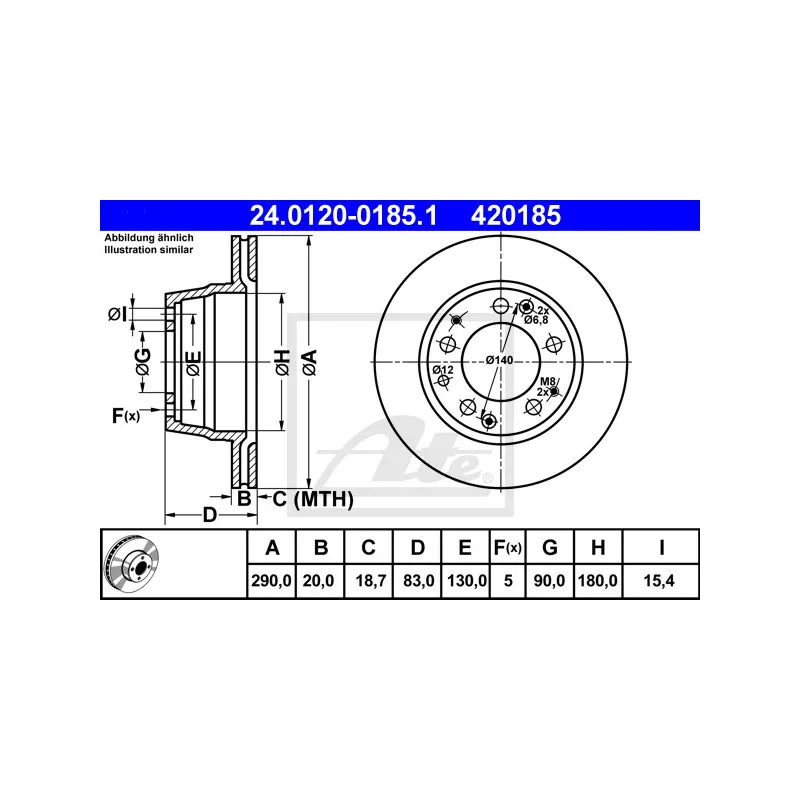 Jeu de 2 disques de frein arrière ATE 24.0120-0185.1