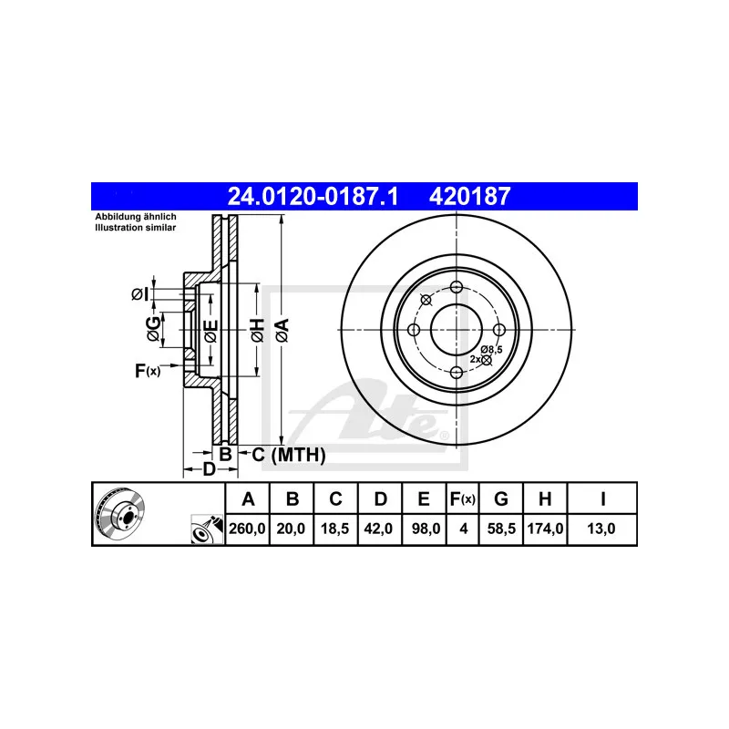 Jeu de 2 disques de frein avant ATE 24.0120-0187.1