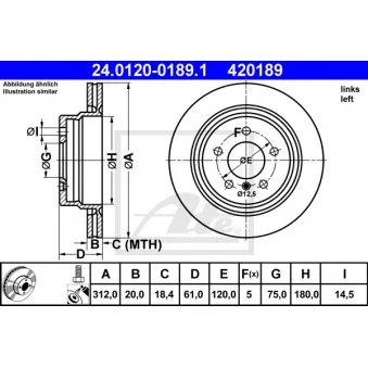 Disque de frein arrière gauche ATE 24.0120-0189.1