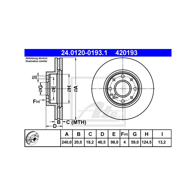 Jeu de 2 disques de frein avant ATE 24.0120-0193.1
