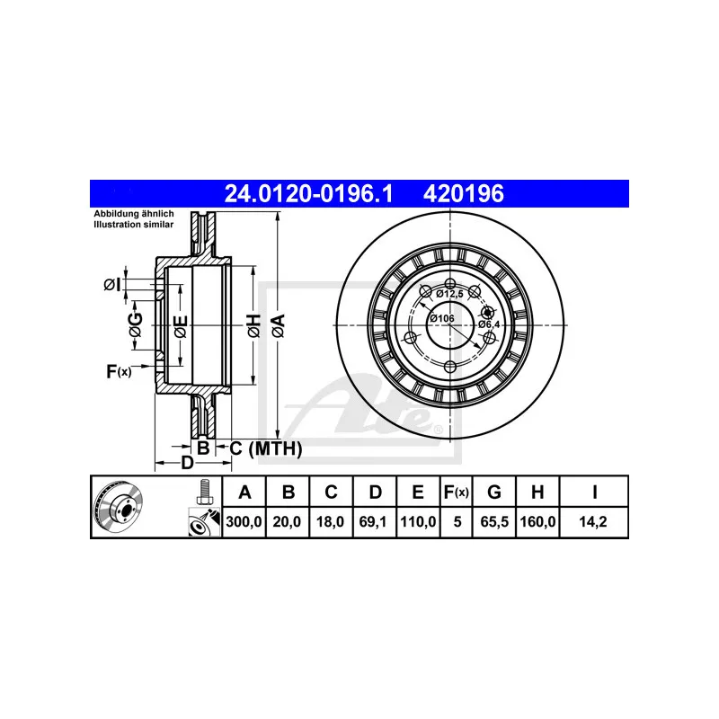 Jeu de 2 disques de frein arrière ATE 24.0120-0196.1