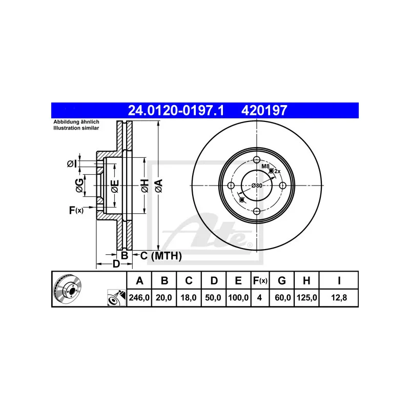 Jeu de 2 disques de frein avant ATE 24.0120-0197.1