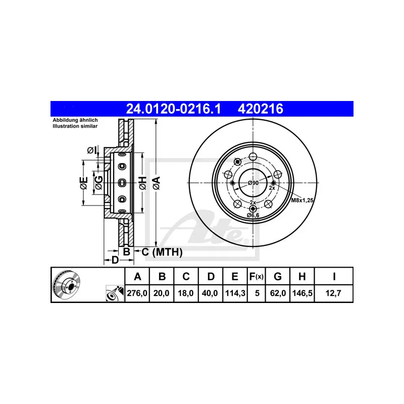 Jeu de 2 disques de frein avant ATE 24.0120-0216.1