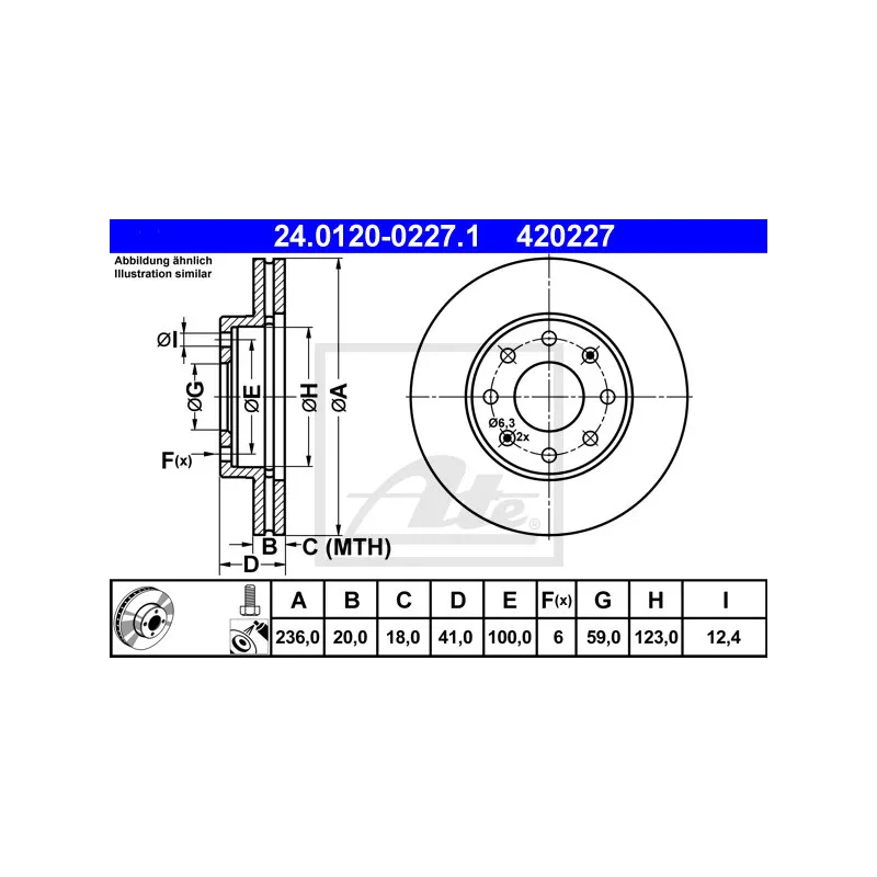 Jeu de 2 disques de frein avant ATE 24.0120-0227.1