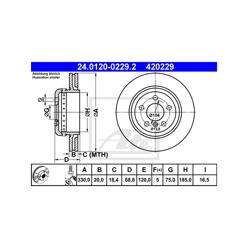 Jeu de 2 disques de frein arrière ATE 24.0120-0229.2