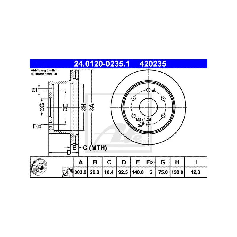 Jeu de 2 disques de frein arrière ATE 24.0120-0235.1