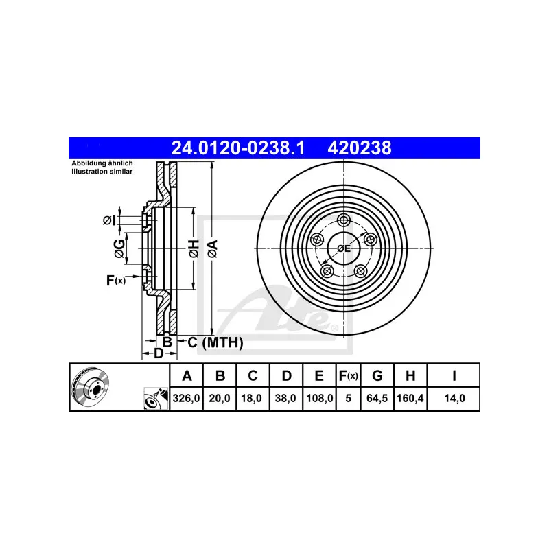 Jeu de 2 disques de frein arrière ATE 24.0120-0238.1