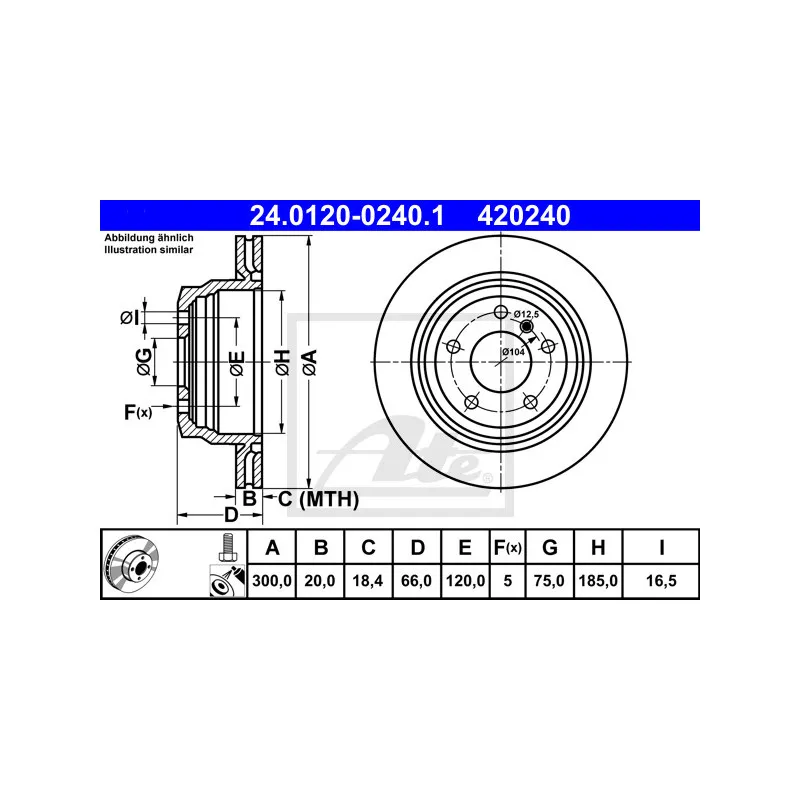 Jeu de 2 disques de frein arrière ATE 24.0120-0240.1