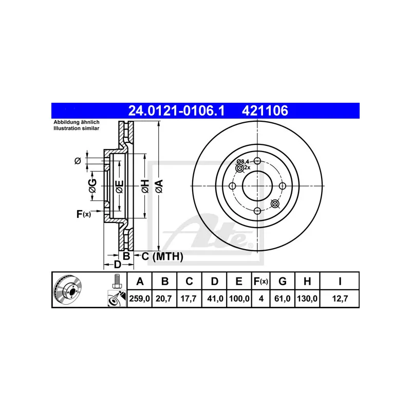 Jeu de 2 disques de frein avant ATE 24.0121-0106.1
