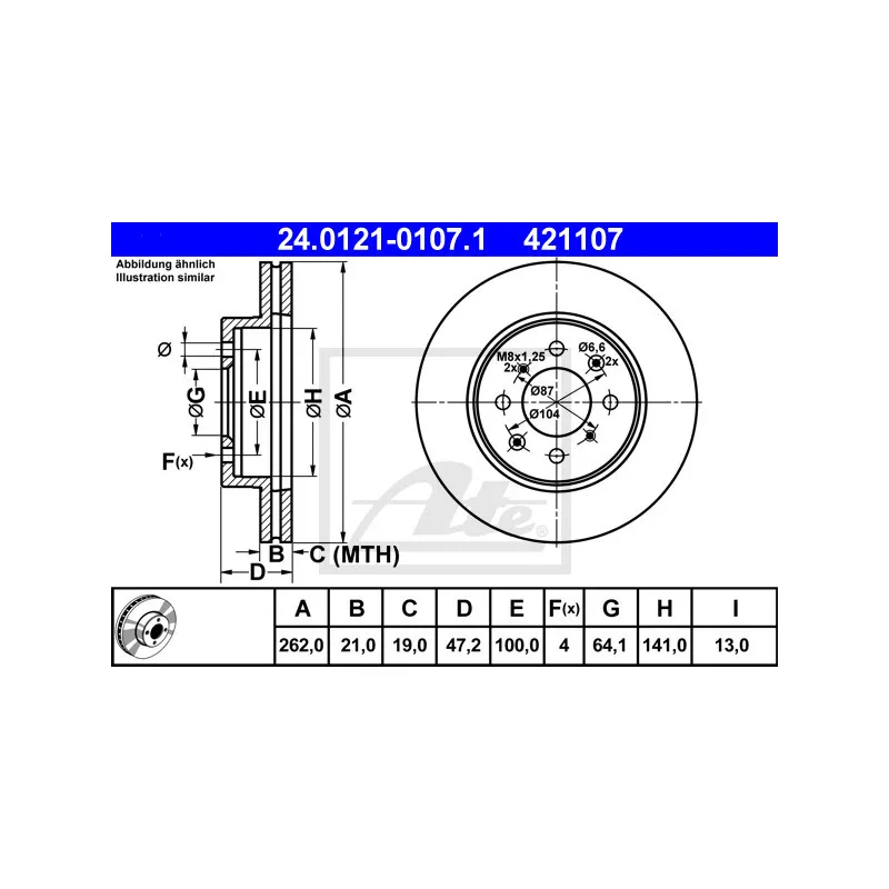 Jeu de 2 disques de frein avant ATE 24.0121-0107.1