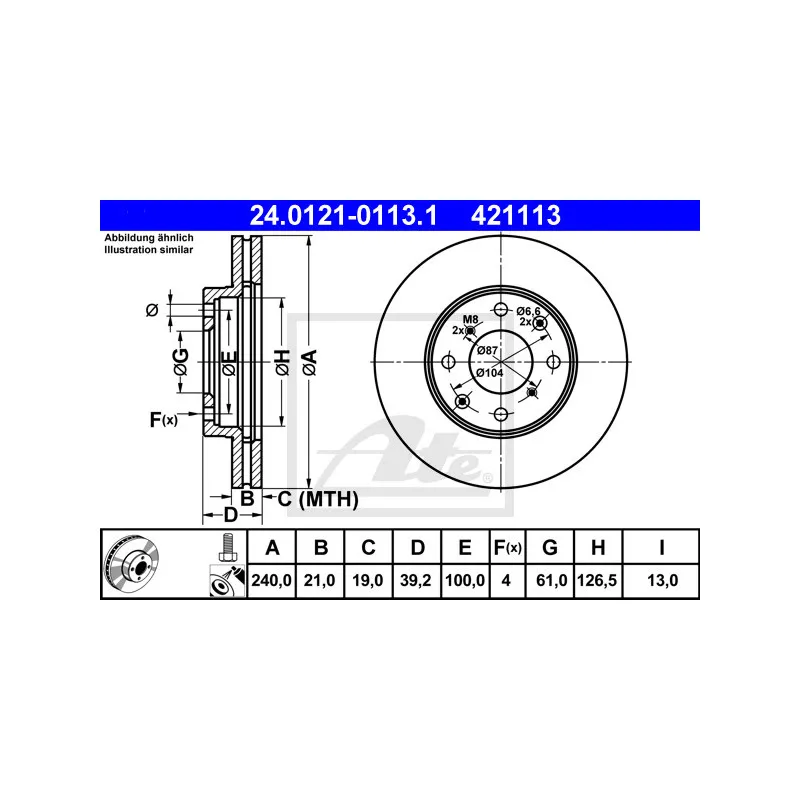 Jeu de 2 disques de frein avant ATE 24.0121-0113.1