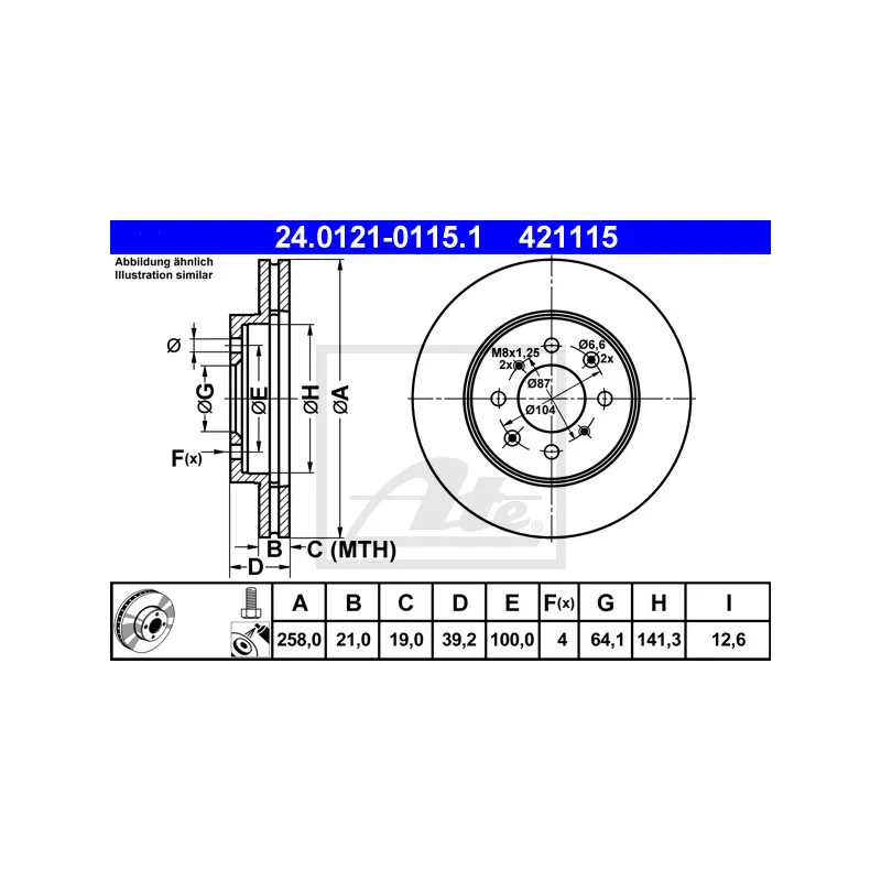 Jeu de 2 disques de frein avant ATE 24.0121-0115.1