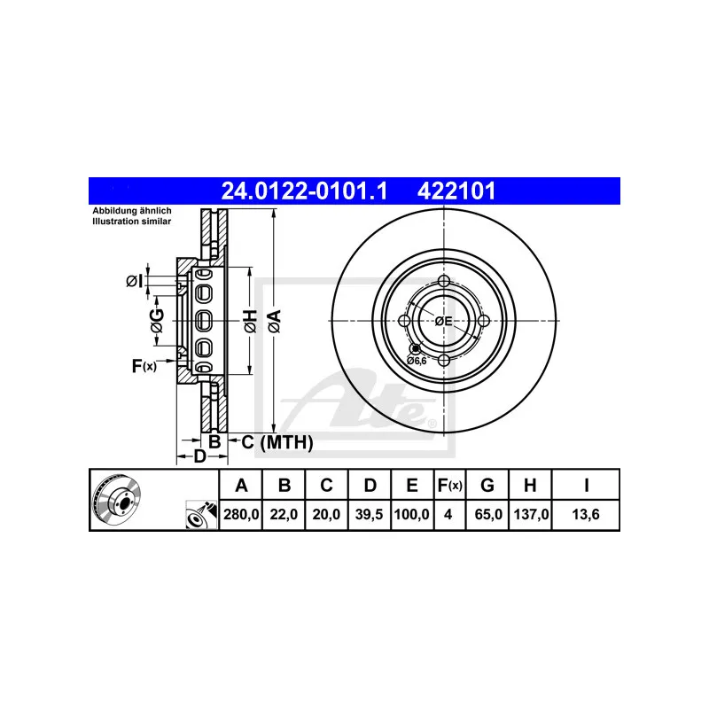 Jeu de 2 disques de frein avant ATE 24.0122-0101.1
