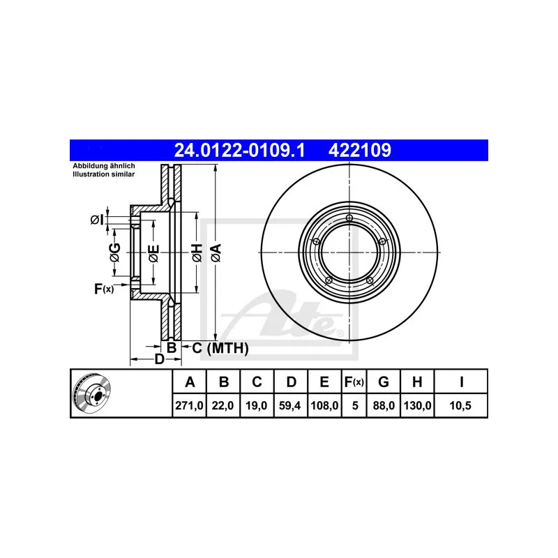 Jeu de 2 disques de frein avant ATE 24.0122-0109.1