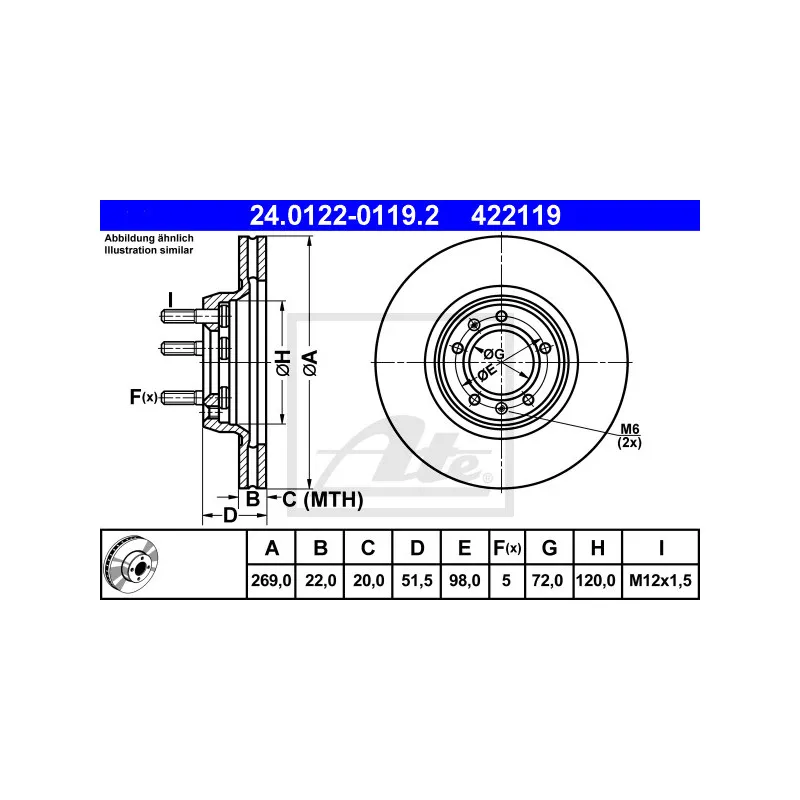 Jeu de 2 disques de frein avant ATE 24.0122-0119.2