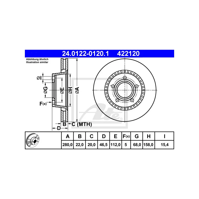 Jeu de 2 disques de frein avant ATE 24.0122-0120.1
