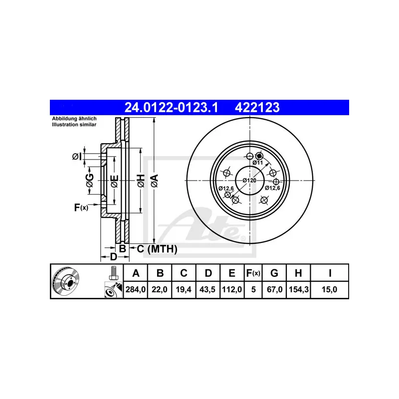 Jeu de 2 disques de frein avant ATE 24.0122-0123.1