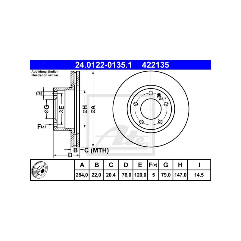 Jeu de 2 disques de frein avant ATE 24.0122-0135.1