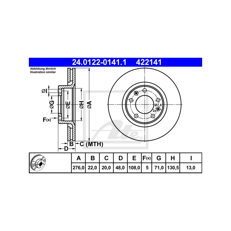 Jeu de 2 disques de frein avant ATE 24.0122-0141.1