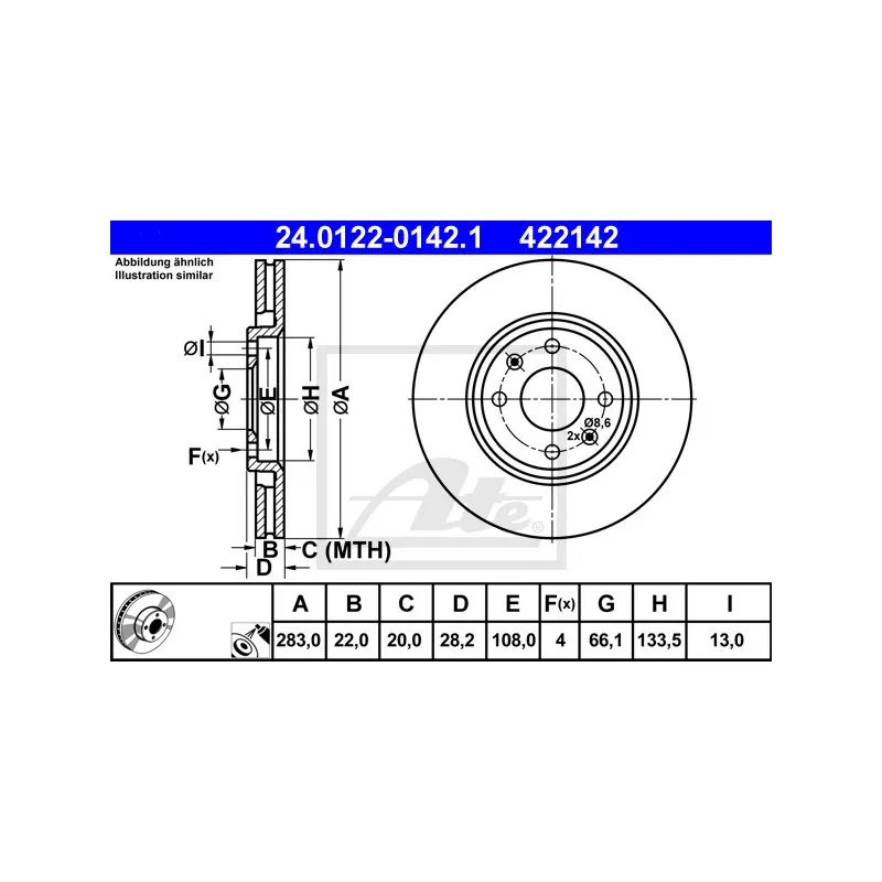 Jeu de 2 disques de frein avant ATE 24.0122-0142.1