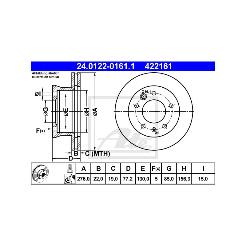 Jeu de 2 disques de frein avant ATE 24.0122-0161.1